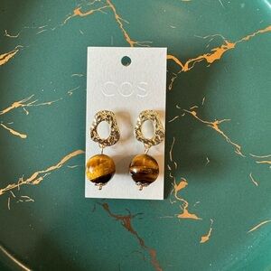 New COS Tiger Eye Post Drop Earrings